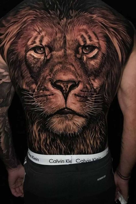 Back Piece Tattoo Men, Lion Back Tattoo, Eagle Chest Tattoo, Best Cover Up Tattoos, Backpiece Tattoo, Cool Back Tattoos, Animal Sleeve Tattoo, Mens Lion Tattoo, Realistic Tattoo Sleeve