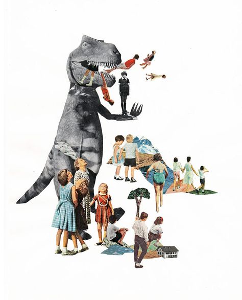 Collage by Ashlie Chavez Dinosaur Collage, Art Du Collage, Collage Making, Ice Tea, Art Et Illustration, Collage Design, Be Okay, Collage Artists, A Collage