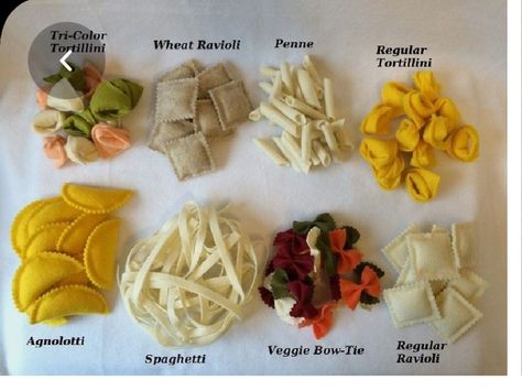 Ravioli Spaghetti, Felt Pasta, Bow Tie Noodles, Food Noodles, Felt Food Diy, Chicken Toys, Food Play, Pretend Play Kitchen, Felt Play Food