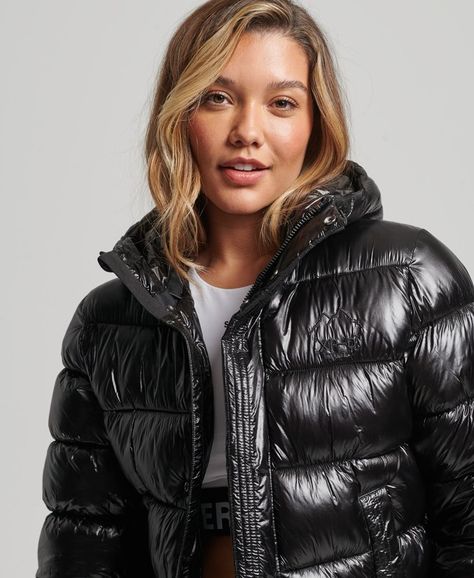 Rainwear Girl, Superdry Women, Black Winter Coat, Puffer Jacket Women, Bungee Cord, Ripstop Fabric, Padded Coat, Winter Jackets Women, Detachable Hood