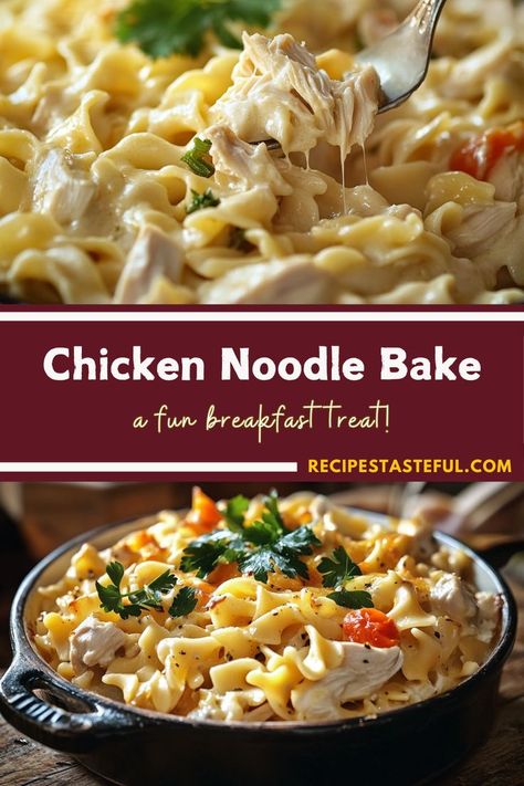 Cheesy Chicken Noodle Bake is a comforting, one-pan meal featuring tender chicken, pasta, and a creamy, cheesy sauce baked to perfection. A family favorite that's easy to make and delicious! #ChickenNoodleBake #ComfortFood #CheesyDinner Chicken Noodle Bake, Noodle Bake, Cheesy Sauce, One Pan Meals, Cheesy Chicken, Mixed Vegetables, Chicken Noodle, Chicken Pasta, Chicken Tenders