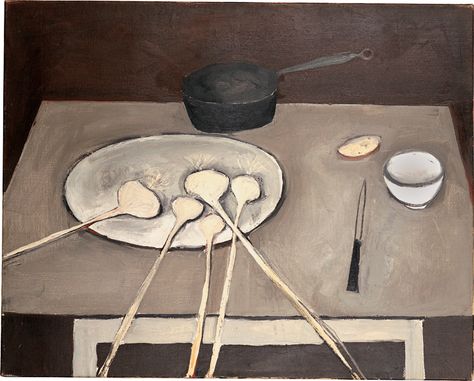 William Scott, Still Life with Garlic, 1949 or 1950[?], Oil on canvas, 64.3 × 80.7 cm / 25¼ × 31¾ in, Fermanagh County Museum, Enniskillen Tate St Ives, Hepworth Wakefield, Frank Auerbach, William Scott, Art Still Life, Still Life Drawing, Education Design, Still Life Paintings, Life Paintings