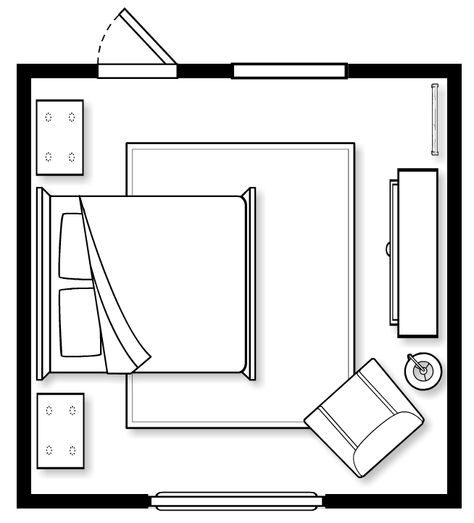 Bedroom Space Planning, Room Blueprint, Bedroom Layout Design, Floor Plan Symbols, Bedroom Plan, Autocad Tutorial, Furniture Design Sketches, Bedroom Drawing, Beach House Interior Design