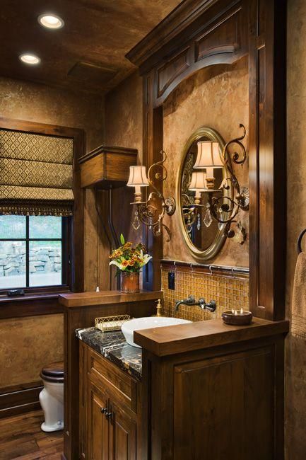 Tuscan Inspired Bathroom Design - Paperblog Tuscan Interior, Tuscan Bathroom, Pretty Bathroom, Tuscan Decor, Rustic Bathroom Designs, Wooden Vanity, Tuscan Design, Tuscan Kitchen, Tuscan Inspired