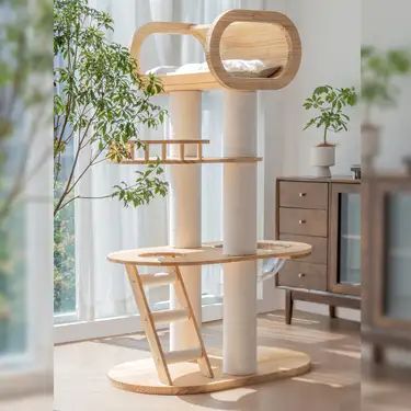 Tall Cat Tree, Cat Tree Aesthetic, House Medium, Wood Cat Tree, Wooden Cat Tree, Cat Climbing Frame, Solids For Baby, Indoor Cats, Cat Bed Furniture