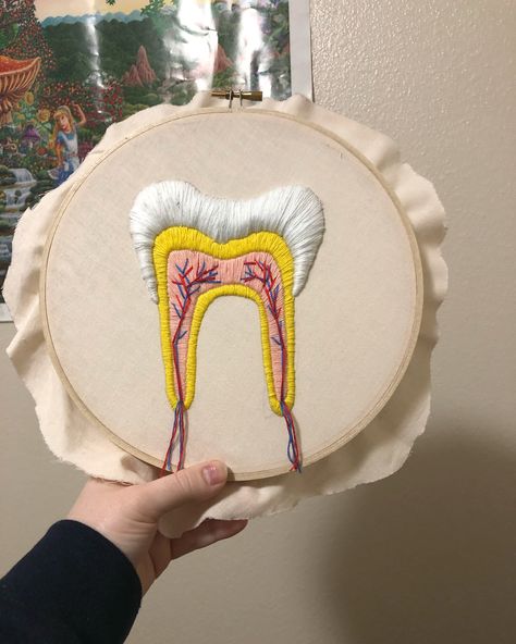 Got to work with cotton balls to make the top pop! #embroidery #embroideryideas #design #ideas #tooth #teeth #dentist #ideas #hoopart #needlepoint Teeth Embroidery, Dentist Ideas, Teeth Dentist, Cute Couple Drawings, Cotton Balls, Couple Drawings, Hand Embroidery Patterns, Embroidery Tutorials, Hoop Art