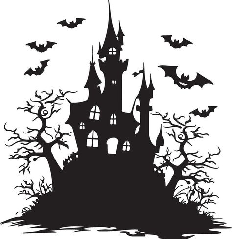 Halloween Castle Silhouette Illustration White Background Halloween Castle, Castle Vector, Castle Silhouette, Silhouette Illustration, Tree Saw, Wedding People, Cityscape Photos, Logo Banners, Nature Backgrounds