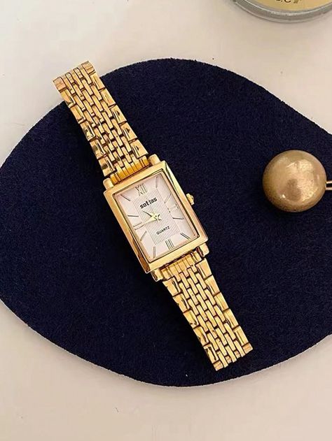 New Arrival Square Casual Simple Atmosphere Steel Strap Gold Dial Women's WristwatchI discovered amazing products on SHEIN.com, come check them out! Christmas Lollipops, Candy Decorations, Christmas Gift Bags, Women Wrist Watch, Men's Beauty, Kids Jewelry, Amazing Products, Quartz Watch, Gold Watch