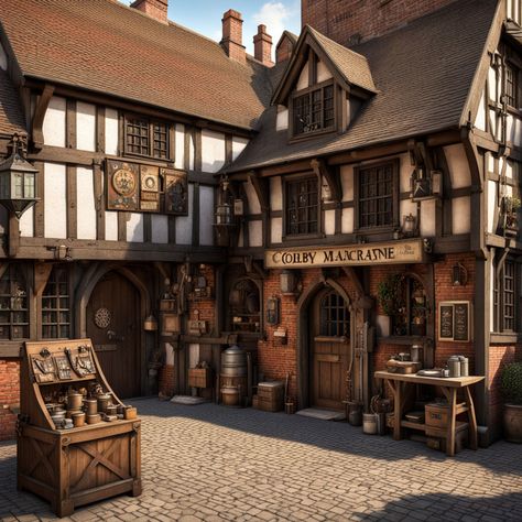 House Castle Design, Medieval Bakery Concept Art, Medieval Architecture Concept Art, Medieval Building Concept Art, Medieval Horse Stable, Alchemist House, Medieval Town Square, Middle Ages Architecture, Viking Architecture