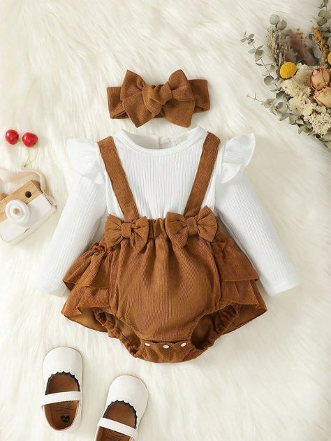 Multicolor  Collar manga larga Tela Color combinado camiseta Embellished Elástico Ligero Newborn Outfits Girl, Cute Baby Clothes Newborn, Baby Outfits Girl, Infant Girl Outfits, Trendy Baby Outfits, Newborn Baby Girl Outfits, Baby Fashion Girl Newborn