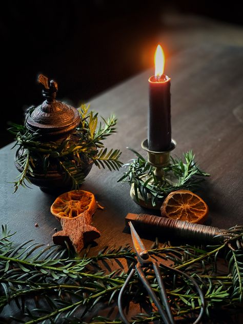 Earthy Christmas Aesthetic, Yule Themed Wedding, Yule Winter Solstice Aesthetic, Dark Cottagecore Christmas, Christmas Witch Aesthetic, Witchy Yule Decor, Dark Yule Aesthetic, Yuletide Aesthetic, Yule Aesthetic Pagan