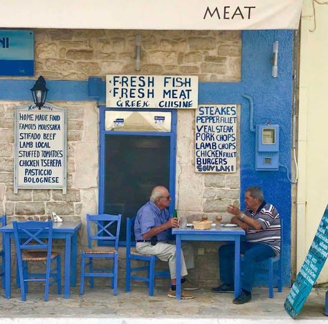 Greece Restaurant Design, Greek Taverna Aesthetic, Greek Taverna Decor, Greek Restaurant Aesthetic, Greek Restaurant Branding, Mediterranean Bar, Mediterranean Cafe, Greek Taverna, Greek Cafe