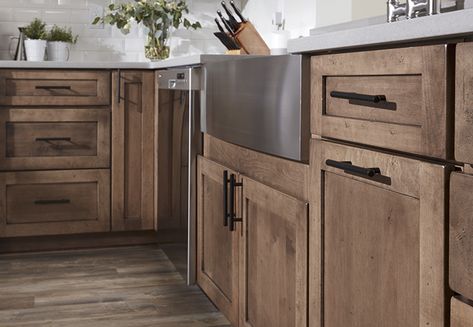 cabinets Brown Cabinets, Floor Remodel, Remodeling Mobile Homes, New Kitchen Cabinets, Dream Bathrooms, Living Room Remodel, Wooden Cabinets, Room Remodeling, Farmhouse Sink