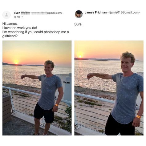 Photoshop Troll Who Takes Photo Requests Too Literally Strikes Again, And The Result Is Hilarious (31 New Pics) Funny Photo Editing, Funny Goals, James Fridman, Photoshop Fail, Funny Photoshop, Great Memes, Photoshop Pics, Photo Edits, Funny Photo