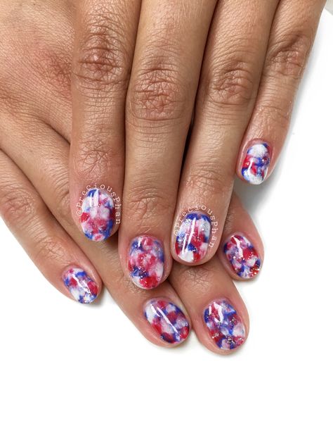 My favorite thing to do!! smoosh nails. Red white and blue. Ready for the Fourth of July #PreciousPhan 4th Of July Nail Designs Blooming Gel, 4th Of July Marble Nails, Smoosh Nails, Nails Red White And Blue, Crackle Nails, Bright Nail Designs, Blooming Gel, Patriotic Nails, Blue Tye Dye