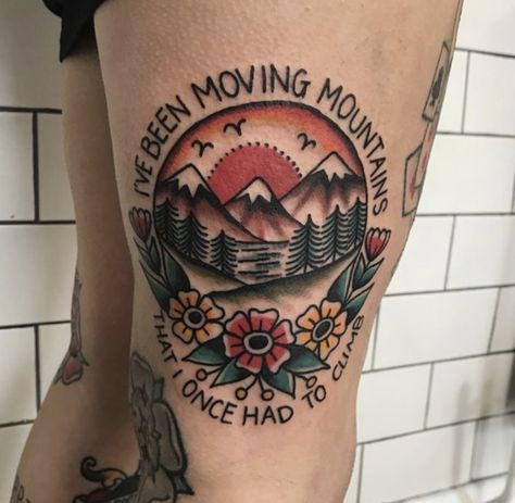 Mountain Tattoo Ideas, Outdoor Tattoo, Mountain Tattoos, Camping Tattoo, Traditional Tattoo Inspiration, Self Love Tattoo, Traditional Tattoo Sleeve, Upper Arm Tattoos, Tattoo For Son