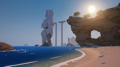 RIME: A Look Into Gameplay Sea Environment Art, Rime Game, Illustrator Landscape, Fantasy Ocean Village, River Environment Concept Art, Fantasy Ruins, Rock Environment Concept Art, Lake Environment Concept Art, Bg Design