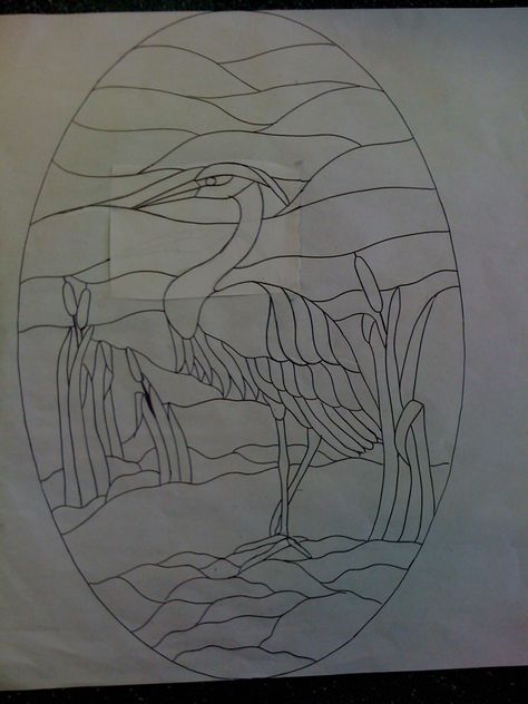 Free stained glass pattern of heron oval compliments of Sandy Burnett of GlassMoose.com Embroidery Stumpwork, Paper Mosaics, Mosaic Birdbath, Stained Glass Quilt, Stained Glass Patterns Free, Stained Glass Pattern, Stained Glass Birds, Stained Glass Flowers, Stained Glass Lamps