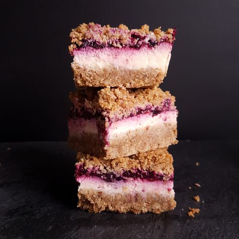 Berry Cheesecake Crumble Bars Cheesecake Crumble Bars, Cheesecake Crumble, Cheese Cake Filling, Saskatoon Berry, Berry Crisp, Cake Filling, Shortbread Bars, Berry Cheesecake, Crumble Bars