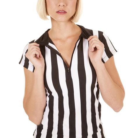 PRICES MAY VARY. 【Up Fabric】Referee shirt crafted with 94% polyester+ 4% spandex no-shrink material, features in quick dry & Lightweight & Breathable & Elastic & Opaquethis .Short sleeve referee shirt womens that keeps you cool throughout the game, work or christmas halloween costume event. 【What you get】 You will receive 1 piece black and white fitted stripe referee shirts, providing pro outfit for sports referees, which can satisfy your needs. Women's fitted referee uniforms keep you in perfec Fitted Jersey T-shirt For Sports Events, Fitted Black Jersey T-shirt, Fitted Sporty Jersey Tops, Black Fitted Sporty Shirt, Sporty Fitted Black Shirt, Fitted Moisture-wicking Tops For Sports Events, Black Fitted Top For Sports Events, Fitted Black Tops For Sports Events, Fitted Black Jersey Top