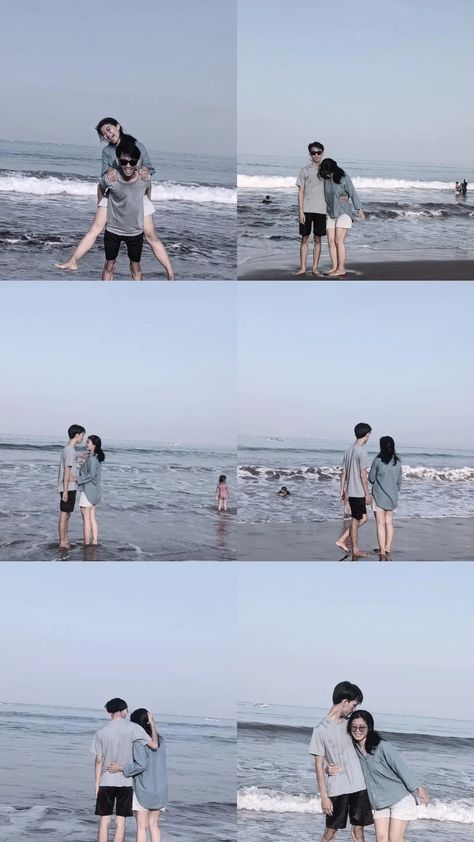 Couple Photo Idea On Beach, Di Pantai Bareng Doi, Beach Pose For Couples, Inspirasi Foto Couple, Couple Photo Beach, Couple Pose Beach, Beach Date Couple, Couple Pantai, Couple Poses Beach