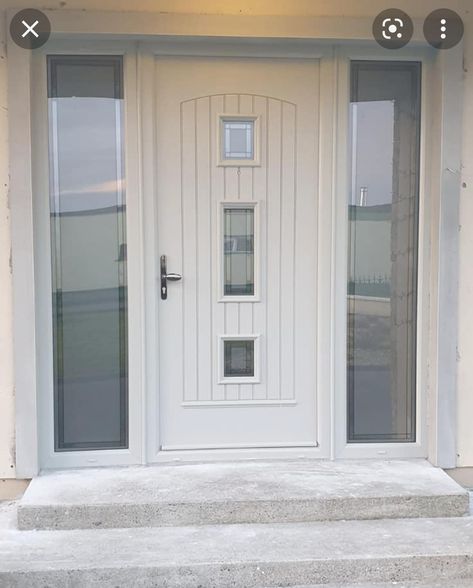 Cream Front Door, Uk Front Door, White Front Door Ideas, Composite Front Door Ideas Uk, White Front Door Uk, Porch Ideas Entrance, Light Grey Composite Front Door, Front Door Ideas, Porch Designs Uk