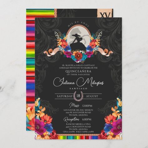 Fiesta Bright Folk Floral Charro Quinceanera Invitation - tap/click to get yours right now! #Invitation #elegant #quinceanera #invitation, #charro #quinceanera, Charro Theme Quinceanera, Charro Quinceanera Theme, Floral Quince, Ornaments Watercolor, Charro Theme, Quinceañera Invitations, Invitations Quinceanera, Mexican Quinceanera, Quince Invitations