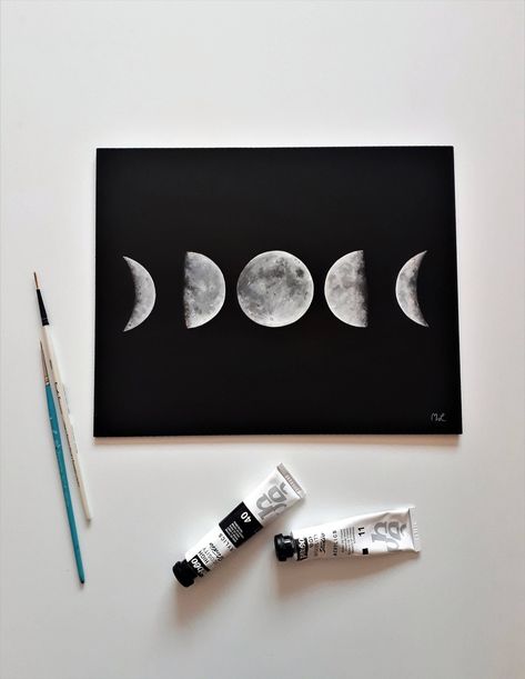 #watercolours #watercolor #art #watercolorpainting #watercolour #painting #artist #watercolorart #watercolors #watercolourpainting #artwork Moon Phase Painting, Moon Phases Drawing, Moon Phases Art, Canvas Board Painting, Black Canvas Paintings, Christmas Paintings On Canvas, Astronomy Art, Painting Ideas For Beginners, Moon Drawing