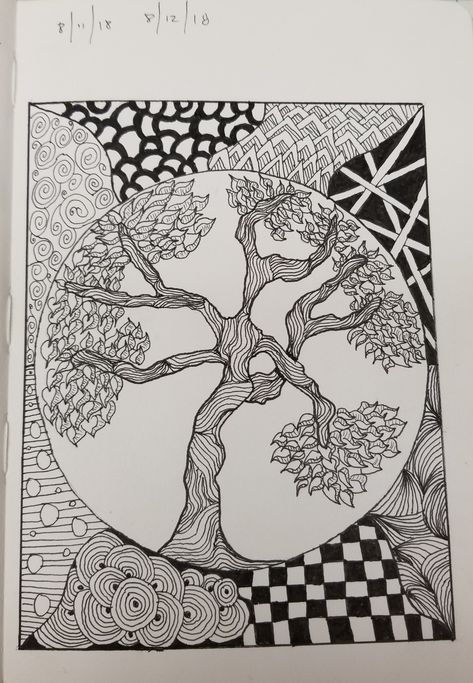 Zentangle Tree Of Life, Zentangle Waterfall, Zentangle Drawings Beautiful, Zentangle Tree, Unique Zentangle Drawings, Tree Zentangle, Zentangle Landscape, Tree Of Life Mandala, Zen Doodle Patterns