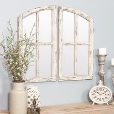 Window Pane Mirror, Farmhouse Wall Mirrors, Arch Window, Farmhouse Mirrors, Casa Country, Window Mirror, Arched Windows, Window Pane, Wood Console Table