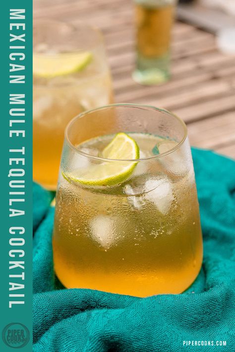 Mexican Mule Tequila Cocktail | A Mexican inspired twist on the classic Moscow Mule cocktail, with Tequila Reposado in place of vodka. Add lime juice and ginger ale for a refreshing and delicious tequila cocktail. Use ginger beer for more of a typical ginger flavor. Tequila And Ginger Ale, Tequila Ginger Beer Cocktails, Drinks Made With Tequila, Ginger Beer Mule, Cocktail With Tequila, Ginger Ale Drinks, Ginger Beer Drinks, Ginger Ale Cocktail, Mexican Mule