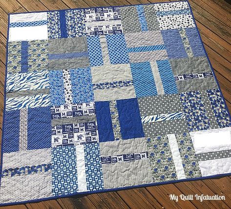 My Quilt Infatuation: The Party Is On! Strip Quilt Patterns, Colchas Quilting, Sports Quilts, Big Block Quilts, Layer Cake Quilts, Quick Quilt, Scrap Quilt Patterns, Man Quilt, Lap Quilts