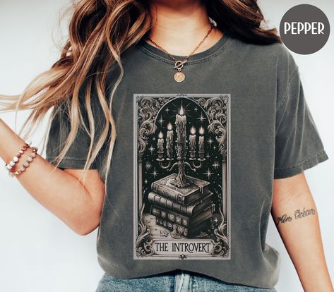 The Introvert T-Shirt Comfort Colors, Reader Antisocial Tee, Gothic Tarot Card Shirt,  Witchy Bookish Apparel, Gift For Introverted Witchy T Shirt Ideas, Witchy Shirt Ideas, Bookish Apparel, Tarot Card Shirt, Witchy Shirt, Everyday Clothing, Free Mind, Sticker Ideas, Bleach Dye