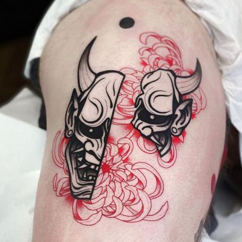 190+ Oni Mask Tattoo Designs with Meaning(2022) - TattoosBoyGirl Hannya Maske Tattoo, Tattoo Designs With Meaning, Designs With Meaning, Oni Mask Tattoo, Oni Tattoo, Hannya Mask Tattoo, Hanya Tattoo, Oni Mask, Muster Tattoos