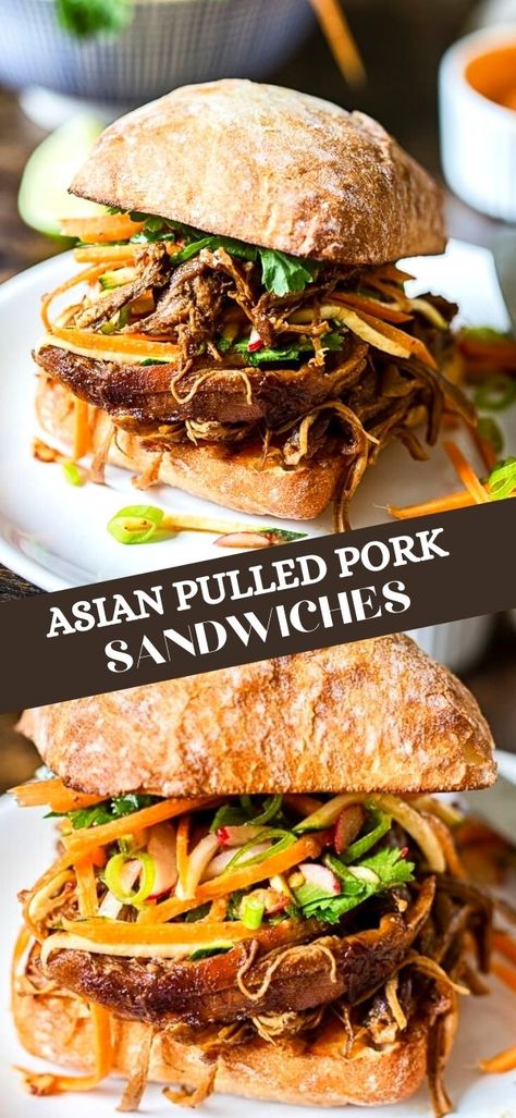 Slaw Sandwich, Asian Pulled Pork, Radish Slaw, Pulled Pork Sauce, Pork Sandwich Recipes, Pork Pulled, Chinese Five Spice, Carrot Zucchini, Pulled Pork Sandwiches