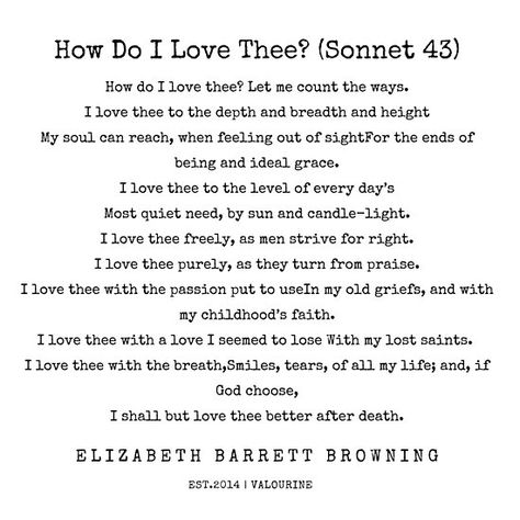 Sonnet 43 – How do I love thee? Let me count the ways | Elizabeth Barrett Browning Poems / Pinterest @ valourineart ig @quotesgaloring / ---————— / #quote #quotes #motivationalquotes #inspirationalquotes #inspiring #inspiration quotes to live by | quotes prin… • Millions of unique designs by independent artists. Find your thing. Let Me Count The Ways I Love You, How Do I Love Thee Let Me Count The Ways, Elizabeth Barrett Browning Quotes, Elizabeth Barrett Browning Poems, Sonnet 43, Optimism Quotes, You Got This Quotes, Motto Quotes, Elizabeth Barrett Browning