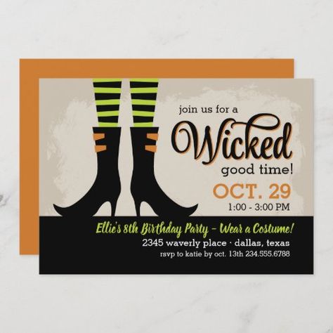 Wicked Witch Kids Birthday Costume Party Invitation #halloween #party #invitations #costumes #Invitation Birthday Costume Party, Costume Party Invitation, Family Halloween Party, Halloween Birthday Party Invitations, Halloween Costume Party Invitations, Costume Party Invitations, Birthday Costume, Halloween Birthday Invitations, Invitation Halloween