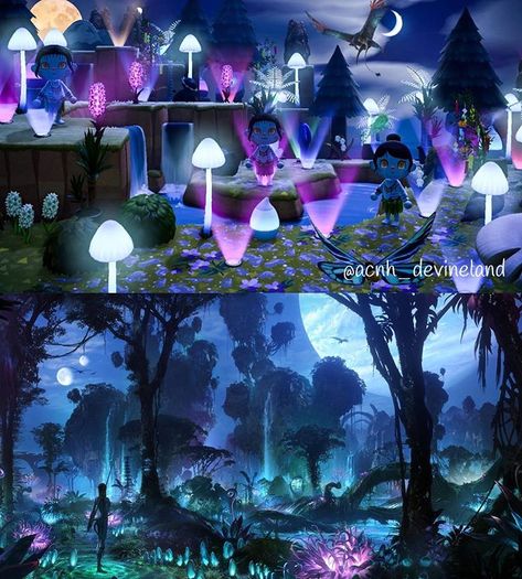 Devineland A Disney Wonderland on Instagram: “As soon as I saw @juma_designs Na’vi design, I knew I had to retake my World of Pandora picture with my avatar😉 all dressed up. S/o to my…” Animal Crossing Movie, Cottage Core Animal Crossing, Fairy Island, World Of Pandora, Cottagecore Ideas, Fairy Garden Sign, Pandora Design, Avatar Animals, Cat Island