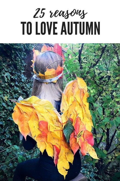 25 reasons to love autumn most of all. Woodland walks, delicious belly filling comfort food, bubble baths, red wine, hot chocolate and layering up the knitwear. Fall just has it ALL! Leaf Fairy Wings, Forest Fairy Costume, Red Wine Hot Chocolate, Knitwear Fall, Fairy Costume Diy, Kids Fall Crafts, Bubble Baths, Fun Fall Crafts, Diy Costumes Kids