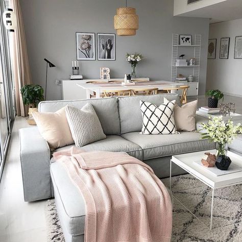 How To Decorate A Grey and Blush Pink Living Room | Decoholic Blush Pink Living Room, Pink Living Room Decor, Modern Apartment Living Room, Pink Living Room, Small Apartment Living Room, Trendy Living Rooms, Small Apartment Living, Living Room White, Living Room Decor Modern