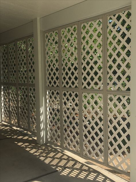 Lattice Door Ideas, Lattice Enclosed Porch, Lattice Door, Diy Lattice Privacy Screen, Under Deck Roofing, Porch Privacy, Lattice Privacy Screen, Closed In Porch, Lattice Patio