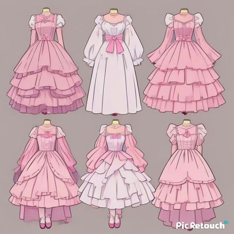 Drawing Dress Reference, Princess Clothes Drawing, Long Dress Drawing Reference, Poofy Dress Drawing Reference, Victorian Dress Drawing Reference, Dress Art Reference, Dress Cartoon, Vestidos Anime, Fashion Drawing Tutorial