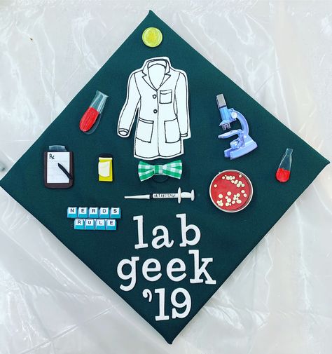 Mlt Graduation Cap Ideas, Lab Graduation Cap, Biology Graduation Cap, Science Graduation Cap, Graduation Vibes, Cap Painting, Learn Biology, College Grad Cap Ideas, Lab Science