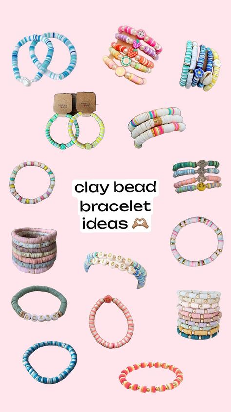 Pastel Bracelet, Preppy Bracelets, Clay Bead Bracelet, Preppy Jewelry, Diy Charm Bracelet, Clay Bead, Bracelet Ideas, Beaded Anklets, Bracelets Handmade Beaded