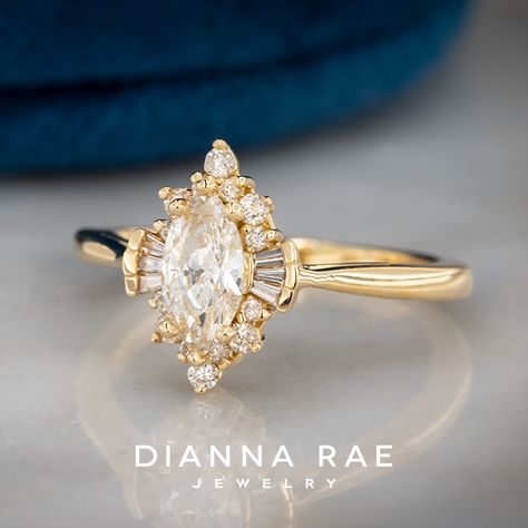 Ballerina Engagement Ring, Engagement Ring, Cluster Ring, Marquise Diamond, Marquise Diamond Engagement Ring, Baguette Diamond, Yellow Gold, yellow gold Diamond Ring, Yellow Gold Engagement Ring, Custom Engagement Ring, Vintage, Vintage Inspired, Vintage Inspired Engagement Ring, Vintage Engagement Ring, Diamond Ring, Diamond Engagement Ring, Fine Jewelry, Custom Ring, Custom Jewelry, Ring Inspo, Proposal Inspiration, Wedding Planning, Wedding, Wedding Ring Ballerina Halo Engagement Ring, Ballerina Ring Engagement, Antique Marquise Engagement Ring, Marquise Engagement Ring With Halo, Ballerina Engagement Ring, 1950s Engagement Ring, Baguette Halo, Halo Marquise, Mutual Weirdness