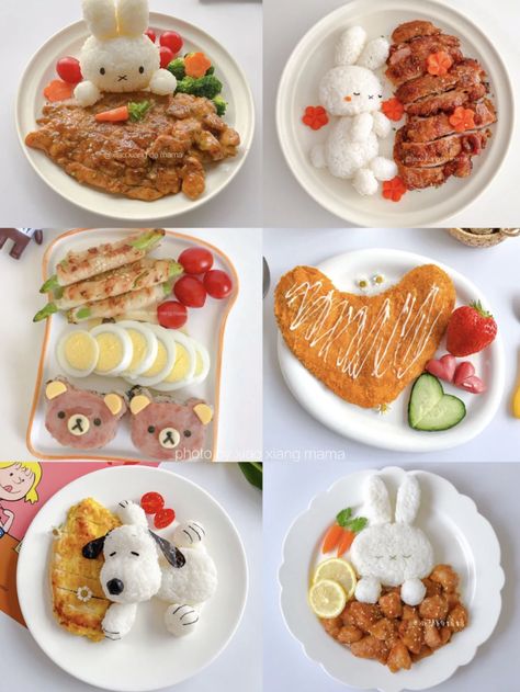 Cute Food Healthy, Cute Meal Ideas, Cute Healthy Food, Food Plating Ideas, Cute Animal Food, Cute Breakfast Ideas, Kids Lunch Box Meals, Plating Ideas, Chicken Plating