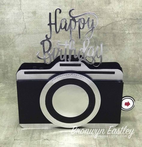 Camera Box Card with Slider | Cake Boxes Diy, Cricut Birthday Cards, Box Cards Tutorial, Cricut Birthday, Card Folds, Anna Griffin Cards, Gift Box Template, Interactive Cards, Camera Cards