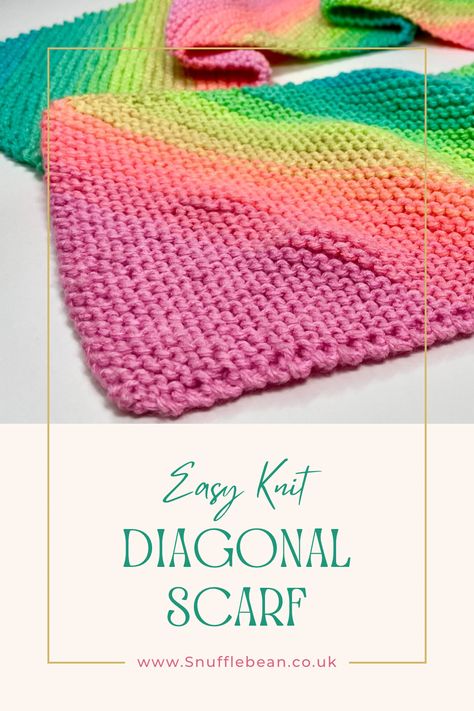 Easy Knit Diagonal Garter Stitch Scarf 🧶🧣 [Free Written Pattern & Video Tutorial!] - Snufflebean Yarn Diagonal Scarf Knitting Pattern, Free Knit Scarf Patterns Easy, Garter Stitch Scarf Pattern, Free Knit Shawl Patterns, Garter Stitch Scarf, Trinity Stitch, Easy Scarf Knitting Patterns, Scarves Knitted, Knitting Projects Free