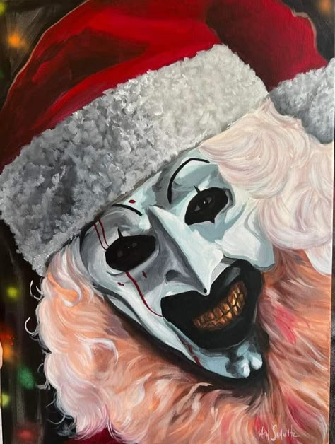 Terrifier Drawing, Halloween Art Wallpaper, Clowns Art, Art The Clown Terrifier, Horror Movie Tattoos, Captain Spaulding, Santa Paintings, Art The Clown, Movie Tattoos