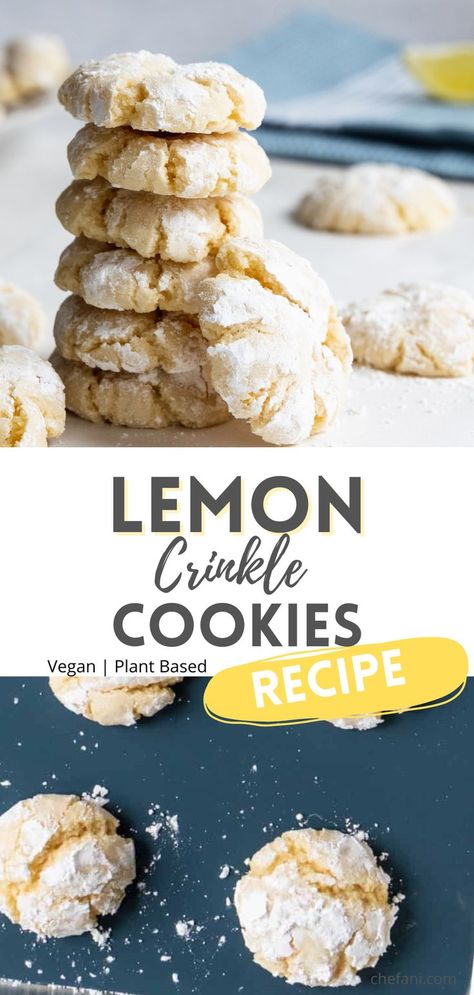 Lemon Crinkle Cookies Gluten Free Dairy Free Recipes Dessert, Vegan Lemon Cookies, Dairy Free Dessert Easy, Vegan Food List, Gluten Free Dairy Free Dessert, Dairy Free Recipes Dessert, Lemon Cookie, Lemon Crinkle Cookies, Vegan Baking Recipes